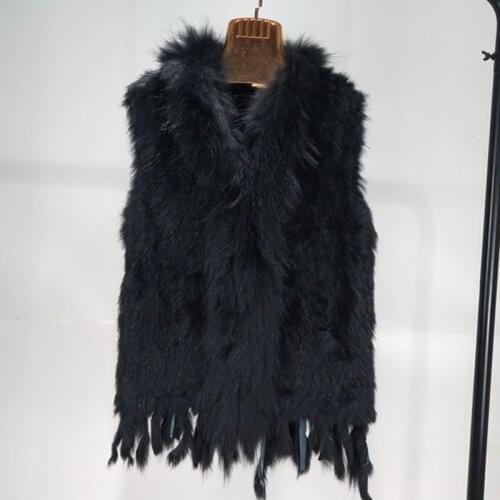 HSPL Fur Vest Real Rabbit Women Gilet With Fur Trimming Tassels Female Waistcoat Lady Real Fur Gilet Colete Feminino De Inverno