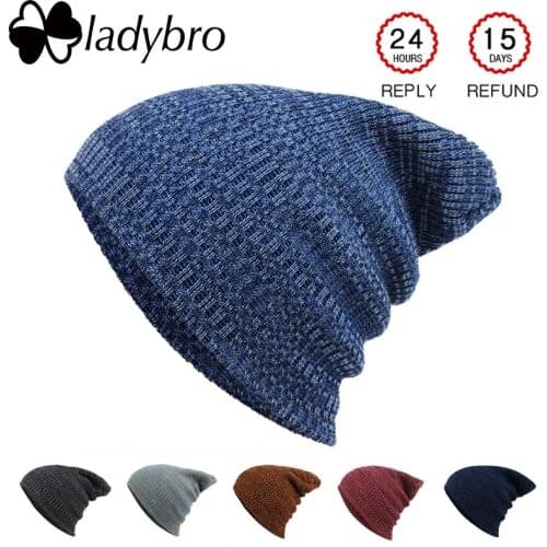 Ladybro Winter Wool Hat Women Men Skullies Cap Knitted Womens Brand Bonnet Beanies Hat Cap For Female Male Baggy Cap bonnet
