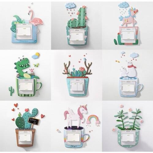 1pcs Cartoon Animal Unicorn 3D Switch Sticker Luminous Switch Outlet Cover Wall Sticker Room Decoration