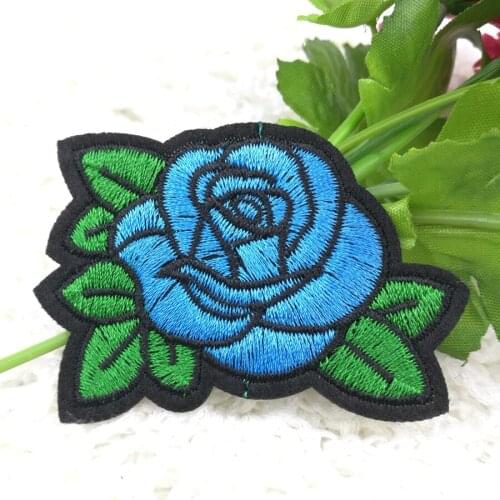1Pcs Patches Blue Flower Embroidered Patch 3D Applique DIY Sewing Repair Accessories Fabric Stickers Wedding Clothing Patches