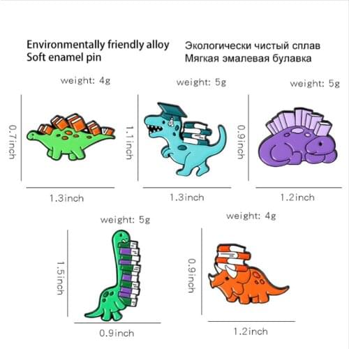 New 20Pcs Doctor Learning With Books Dinosaur Alloy Brooch Badge Lapel Pin Action Figure Toy