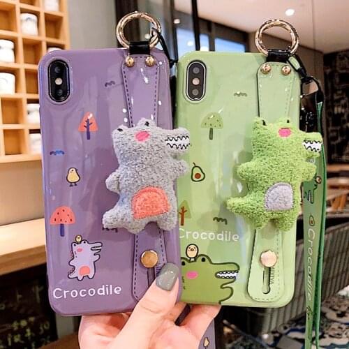 3D Cute Crocodile lanyard Crossbody Phone Case For iPhone XS Max SE 11Pro MAX XR 6 7 8 Plus Cartoon Wrist Strap Soft Strap Cover