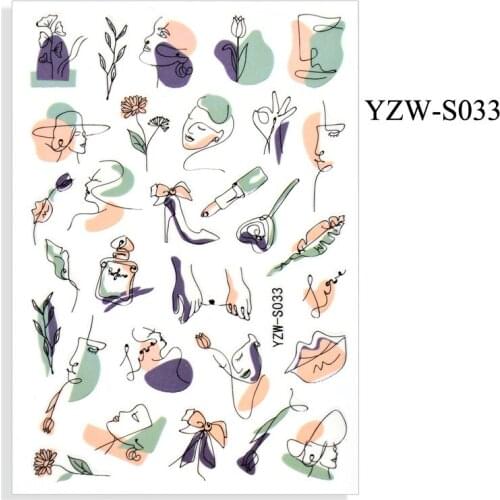 3D Nail Sticker Sketch Face Hand Person Slider Nails Art Decoration Wraps Decals Design Adhesive Manicure Tips Stickers Pegatina