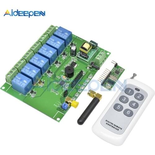 6 Channel Relay Module with Remote Control 110-240V RF Receiver 433MHz Remote Channel Control Switch Relay Board Module