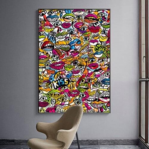 Abstract Lips or Fish Pictures Graffiti Posters And Prints Canvas Paintings For Living Room Wall Decoration