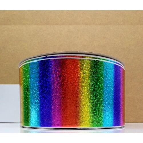 Free shipping 50 yard rainbow rainbow hologram ribbon printed grosgrain ribbon