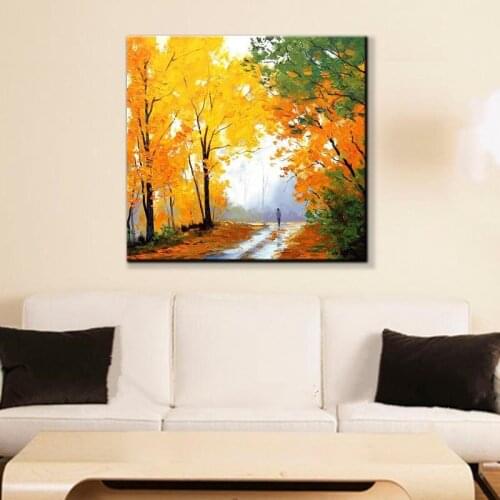 Large High Quality 100% Handpainted Knife Oil Painting On Canvas Abstract Modern Home Wall Decor Rain Tree Road Palette Picture