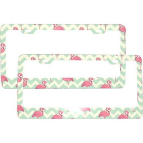 License Plate Holder Aluminum Retro Flamingos License Plate Frame,Personalized License Tag Car Frames Decoration