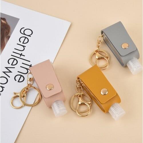 Disinfect Hand Sanitizer Leather Keychain Holder Travel Bottle Refillable Containers 30ml Reusable Bottles With Keychain Carrier