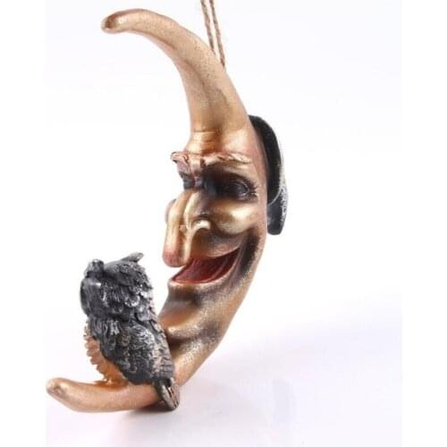 Halloween Resin Terror Moon Owl Hanging Statue Craft Statues For Decoration Art Carving Skull Home Decor Figurines Sculpture