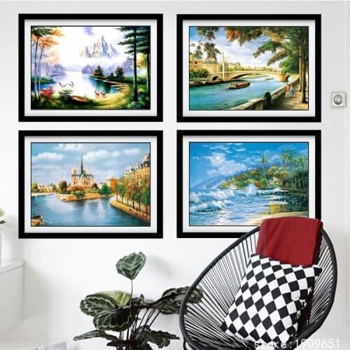 No frame Mediterranean water city sea scenery canvas printings oil painting printed on cotton home wall art decoration picture