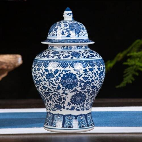 Jingdezhen Ceramic Jar Antique Ornament, Blue And White TV Cabinet General Tankstorage Tank Handicraft Decorative Vase