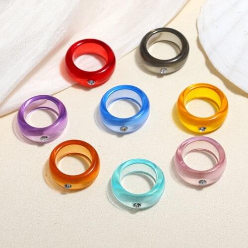 Transparent Resin Rings for Women Girl Handmade Rhinestone Candy Color Crafted Summer Pattern Finger Ring Jewelry