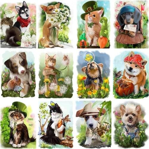 Colorful Animal 5D DIY Diamond Embroidery Cross Stitch Full Square Round Drill Dog Cat Mosaic Embroidery Art Wall Decor Gift
