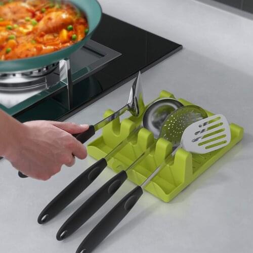 Kitchen Spoon Holders Fork Spatula Rack Shelf Organizer Plastic Spoon Rest Chopsticks Holder Non-slip Spoons Pad Kitchen Utensil