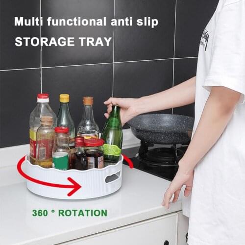 360 Rotating Tray Kitchen Storage Containers for Spice jar Food Snack Tray Bathroom Tray Non Slip Snack Dried Storage Plate