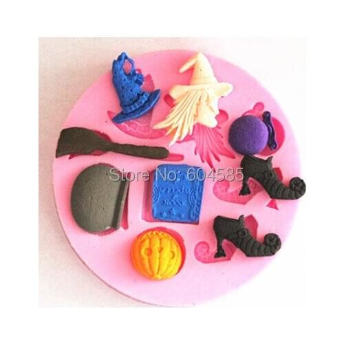 Mini witch set F0491 Fondant Mold Silicone Sugar mold Craft Molds DIY gumpaste flowers Cake Decorating