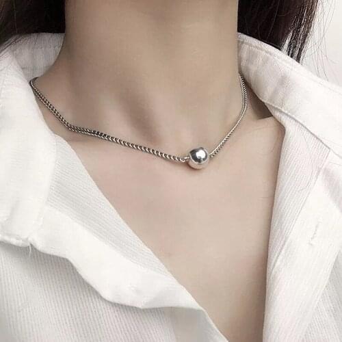 ModaOne Vintage Round Beads Ball Thai Silver Color Clavicle Chain Necklace For Women Girls Simple Retro Trendy Jewelry Gifts