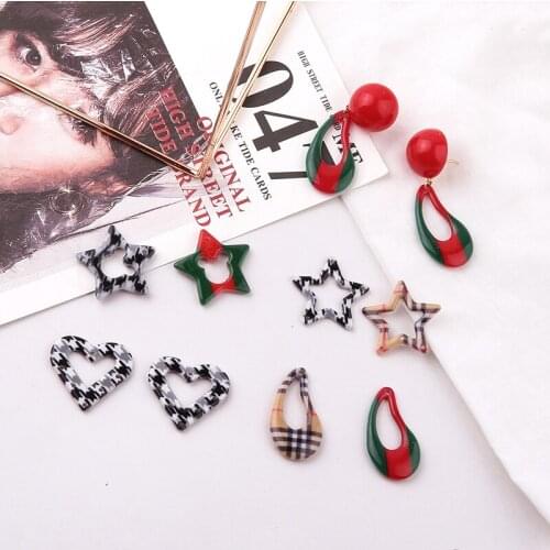 Fashion 50pcs/lot Porous geometric hearts/stars shape acetic acid charms handmade diy jewelry earrings pendants accessory