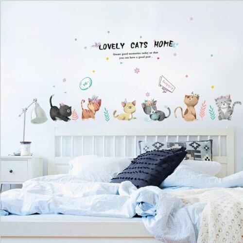 Cartoon Lovely Cats Home Wall Stickers Bedside Cabinet Refrigerator Door Kids Room Nursery Home Decoration Cat Art Decals Poster