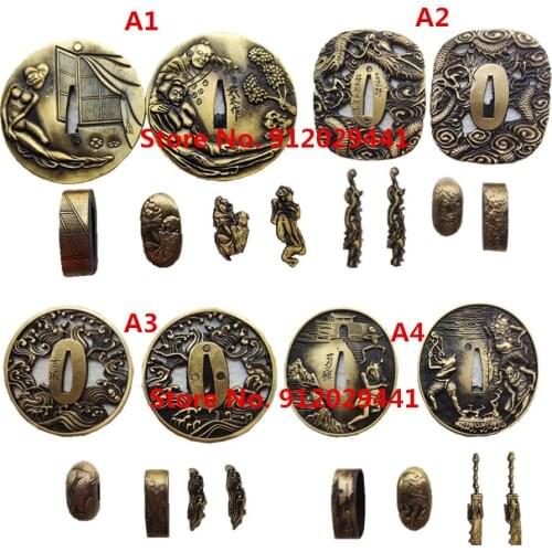 A Set High Quality Brass GUARD TSUBA FUCHI KASHIRA MENUKI For Japanese Sword Samurai Katana Accessory