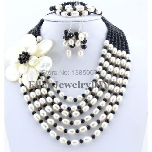 Latest Design 6 Rows Freshwater Pearl Jewelry Set Pearl Necklace Wedding Gift Crystal Necklace Wedding Gift Bridesmaid Necklace