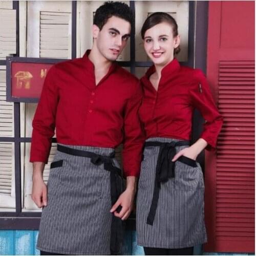 Hotel Work Clothing Autumn/Winter Western Restaurant Long Sleeve Uniform+Apron Set Catering Shop Waiter Shirt Cheap Workwear