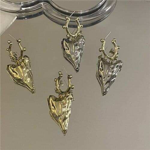 Origin Summer Unique Design Irregular Love Heart Dangle Earrings for Women Girl Gold Silver Color Metallic Earrings Jewelry
