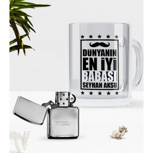 Personalized World Best Father Glass Mug Cup Gasoline Metal Lighter Seti-5