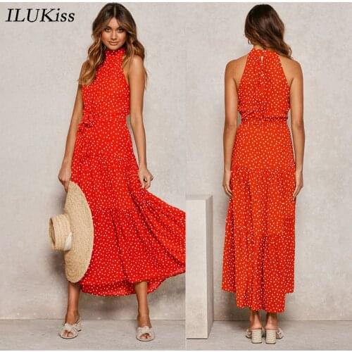 Summer Long Dress Polka Dot Dress Women Sexy Halter Strapless Sundress Fashion Casual Sleeveless Off Shoulder Dresses Vestidos