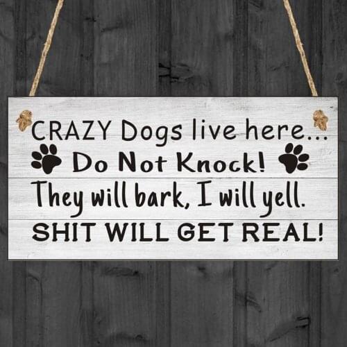 Pet Sign Rectangle Dog Lovers Portable Creative Crazy Dog Sign Wood House Number Multifunctional Home Accessory Dog Tags