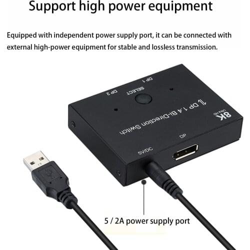 Displayport 8K DP 1.4 Splitter Switch 2 Ports Bi-directional 1x2 / 2x1 DP1.4 Switcher Ultra HD 8K 3D HDR HDCP for PS4 Xbox HDTV