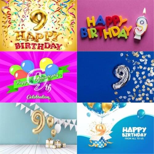 Photo Studio Props Vinyl Photography Backdrop Ninth Birthday Balloon Ribbon Decor Nine Year Old 9St Birthday Decoration