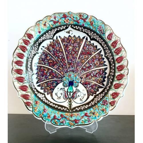 Handmade Painting Ceramic Decorative Plate 30cm Turquoise Ceramic Handwork Painting Authentic Traditional Figure Trinket Ornament Decor
