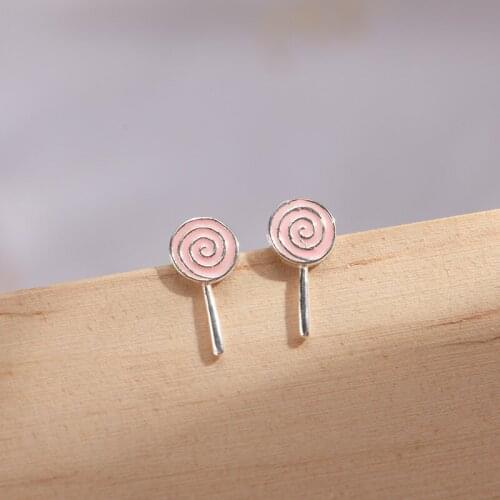 925 Sterling Silver Pink Enamel Round Stud Earrings For Women Wedding Gift Female pendientes mujer moda eh1230