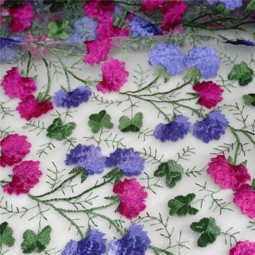 Pretty Floral Overlay tulle lace fabric Colorful Heavy Embroidery Floral For DIY Sewing Summer Dress Party dress by 1 yard
