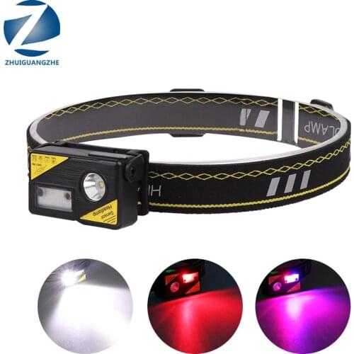 3 color lights XM-L2 U3 Sensor Led Headlamp Build-in Battery USB Rechargeable Head Cap LampWaterproof Light Headlight Bulbs