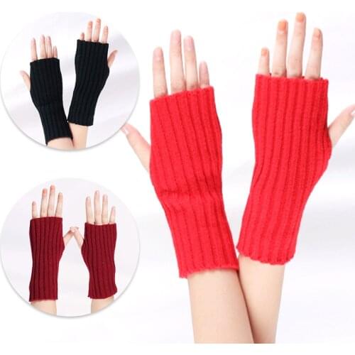 1 Pair Autumn Winter Women Knit Gloves Arm Wrist Sleeve Hand Warmer Girls Long Half Winter Mittens Fingerless Gloves Gift