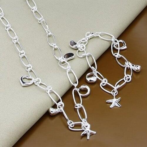 925 Sterling Silver Heart/Star/Raindrop Bracelet Necklace Set For Woman Wedding Engagement Party Fashion Charm Jewelry