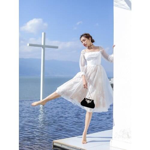 IRINAMS053 Spring Summer 2021 Original Design New Arrivals Organza Sleeves Long Embroidered Women Dress