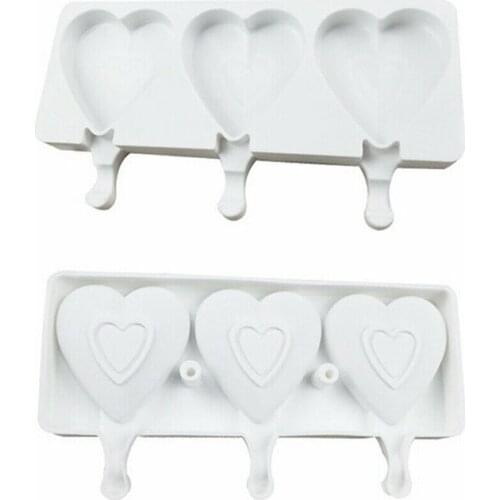 1Pc 3 Cavity Heart Cakesicle Popsicle Ice Cream Making Mold Silicone Mould Creative Silicone Ice Cream Mold