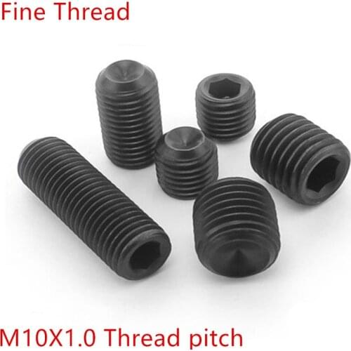 20pcs/Lot m10 DIN916 fine thread M10 x 1.0 thread pitch alloy steel Cup Point Grub Hex Socket Set Screws