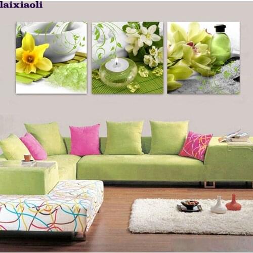 3pcs full square diamond painting cross stitch 3d embroidery flower candle tea rhinestone wall decoration diamond mosaic 5d icon