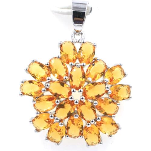 38x26mm Highly Recommend Star Created Golden Citrine Gift For Ladies Daily Wear Silver Pendant