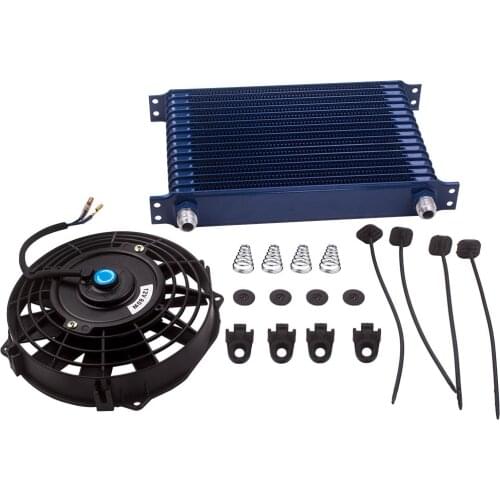 5 Row AN10 For Universal Use Aluminum Engine Oil Cooler & 7" Blue Cooling Fan