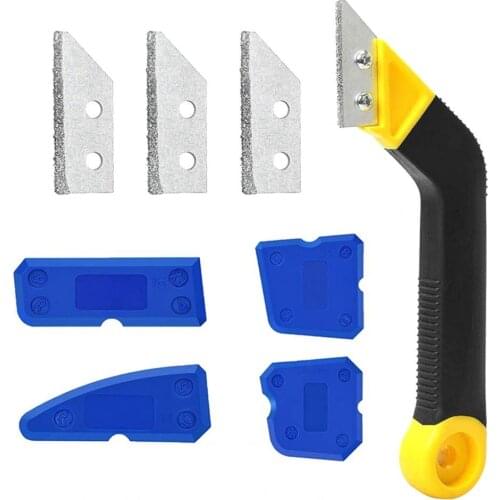 9Pcs Sturdy Grout Remover Set Angled Head Easy Scraping Metal Grout Scraping Tool with Replacement Blades for Kitchen