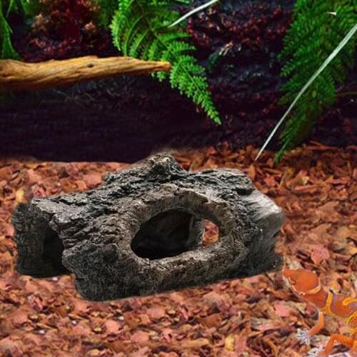 Aquarium Cave Resin Hollow Tree Trunk Fish Tank Wood Ornament Fish Hideout Holes for Fish Betta Cichlid Turtle Reptile 15.5*10*8