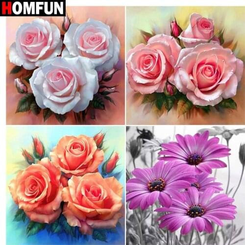 HOMFUN DIY 5D Diamond Painting "Flower rose" Full Diamond Embroidery Sale Picture Of Rhinestones For Festival Gifts