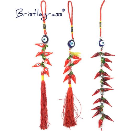 BRISTLEGRASS Turkish Blue Evil Eye Cute Chili Tassel Amulets Lucky Charm Wall Hanging Pendant Pendulum Blessing Protection Decor