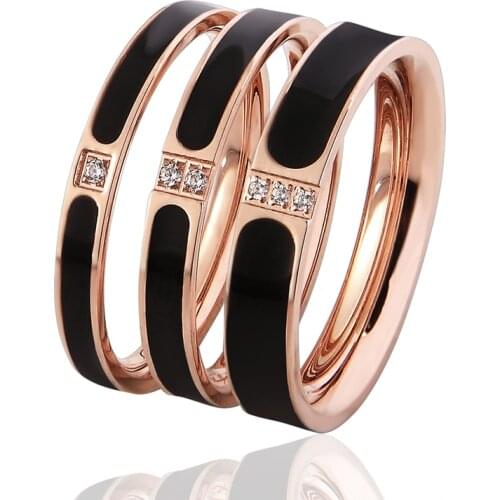 1 Piece Top Quality Famous Brand Women Rings 3 Sizes Enamel And Crystal Ring Elegant And Beautiful Rose Gold Color Wedding Bands